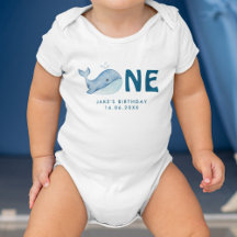 Cute Watercolor Whale med Baby Namn och Date Baby
