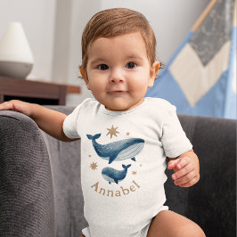 Cute Watercolor Whale Mom & Baby Custom Name  T Shirt
