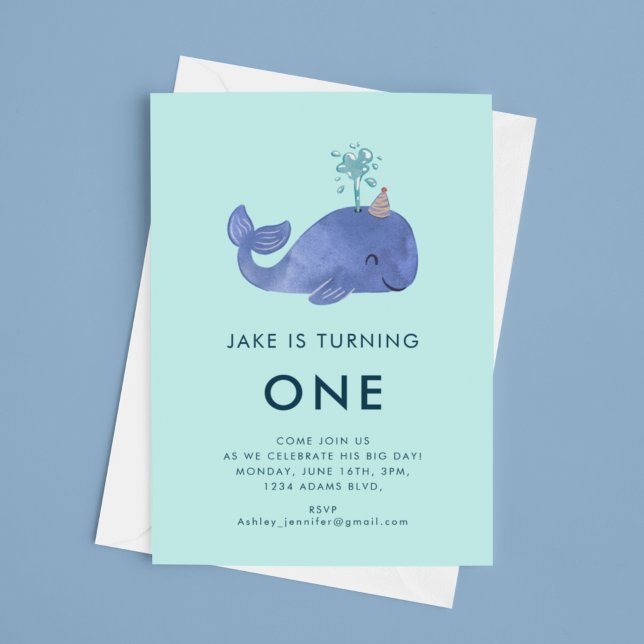 Cute Watercolor Whale Party Hat Birthday Inbjudningar (Skapare uppladdad)