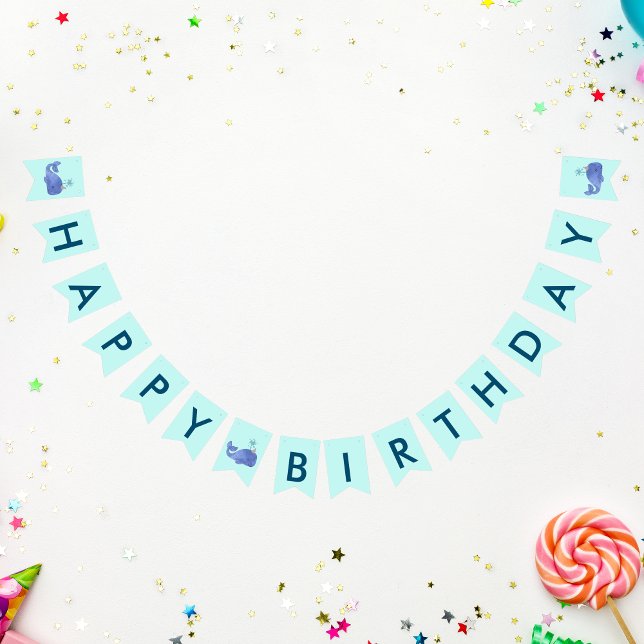 Cute Watercolor Whale Party Hat Birthday Vimplar (Skapare uppladdad)