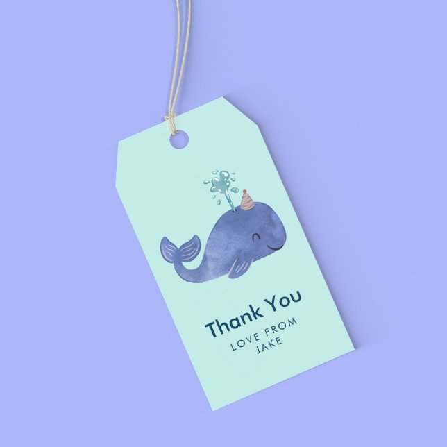 Cute Watercolor Whale Party Hat Presentetikett (Skapare uppladdad)