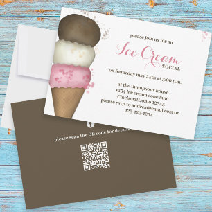Cute Watercolor Whimsical Ice Cream Social QR-kod Inbjudningar
