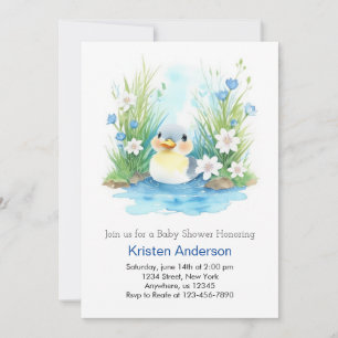 Cute Watercolor Wildblomma Anka Boy Shower Inbjudningar