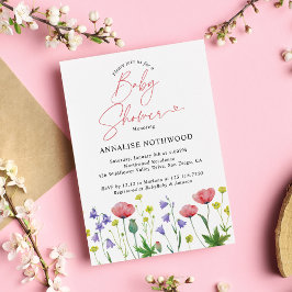 Cute Watercolor Wildblomma Baby Shower Inbjudningar