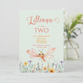 Cute Watercolor Wildblomma Dragonfly Girl Birthday Inbjudningar