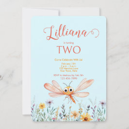 Cute Watercolor Wildblomma Dragonfly Girl Birthday Inbjudningar