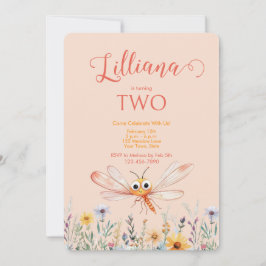Cute Watercolor Wildblomma Dragonfly Girl Birthday Inbjudningar
