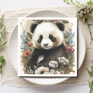 Cute Watercolor WildblommPanda Bear Birthday Pappersservett