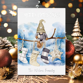 Cute Watercolor Winter Dam Gnome God jul