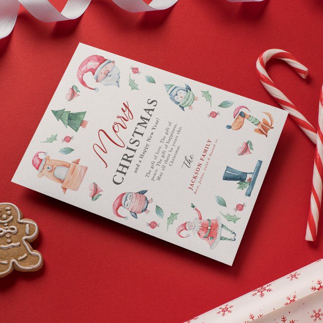 Cute Watercolor Winter God jul Julkort (Skapare uppladdad)