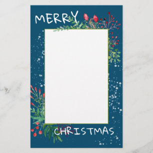 Cute Watercolor Winter Greenery Blue jul Brevpapper