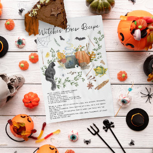 Cute Watercolor Witches Brew Recipe Halloween Kökshandduk