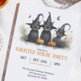 Cute Watercolor Witchy Cats Pumpkins Halloween Inbjudningar