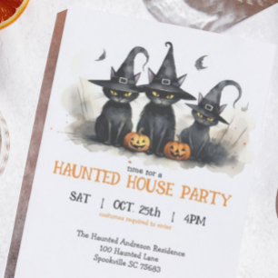 Cute Watercolor Witchy Cats Pumpkins Halloween Inbjudningar