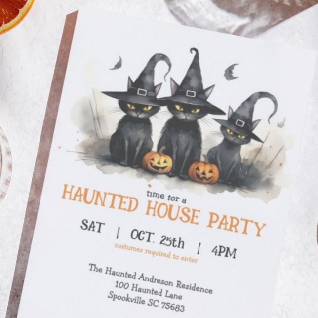 Cute Watercolor Witchy Cats Pumpkins Halloween Inbjudningar (Skapare uppladdad)