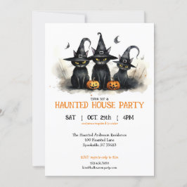 Cute Watercolor Witchy Cats Pumpkins Halloween Inbjudningar