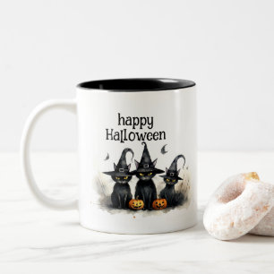 Cute Watercolor Witchy Cats Pumpkins Två-Tonad Mugg