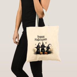 Cute Watercolor Witchy Cats Pumpkins Tygkasse