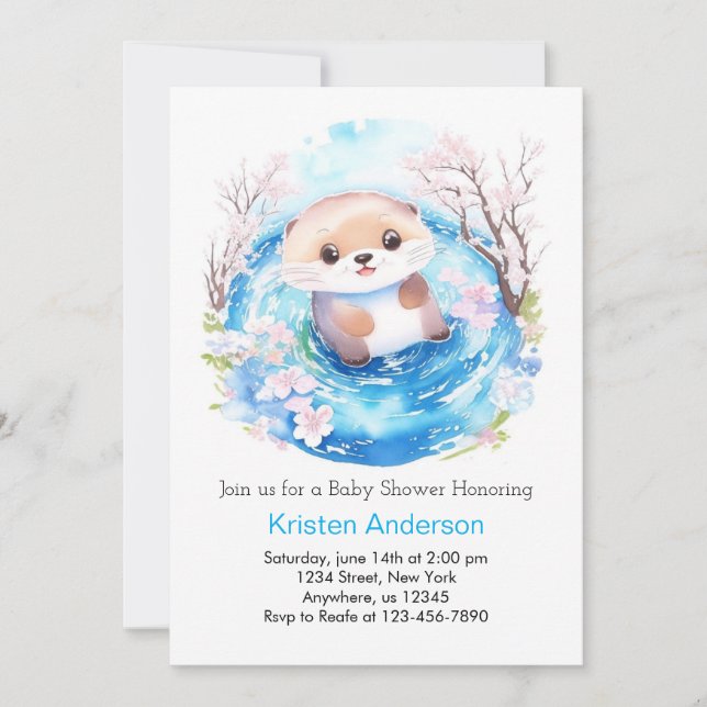 Cute Watercolor Wonderland Otter Boy Shower Inbjudningar (Framsida)