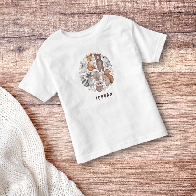 Cute Watercolor Woodland Animals Namn T Shirt (Skapare uppladdad)