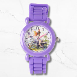 Cute Watercolor Woodland Fairy Butterfly Blommigt Armbandsur