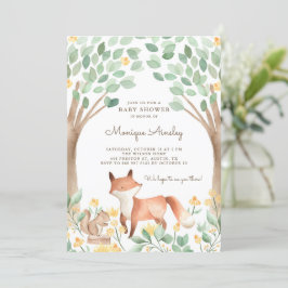 Cute Watercolor Woodland Fox Baby Shower Inbjudningar