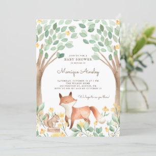 Cute Watercolor Woodland Fox Baby Shower Inbjudningar