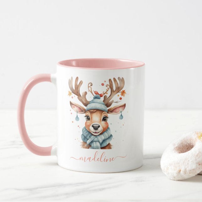 Cute Watercolor Woodland, julrenar Mugg (Med munk)