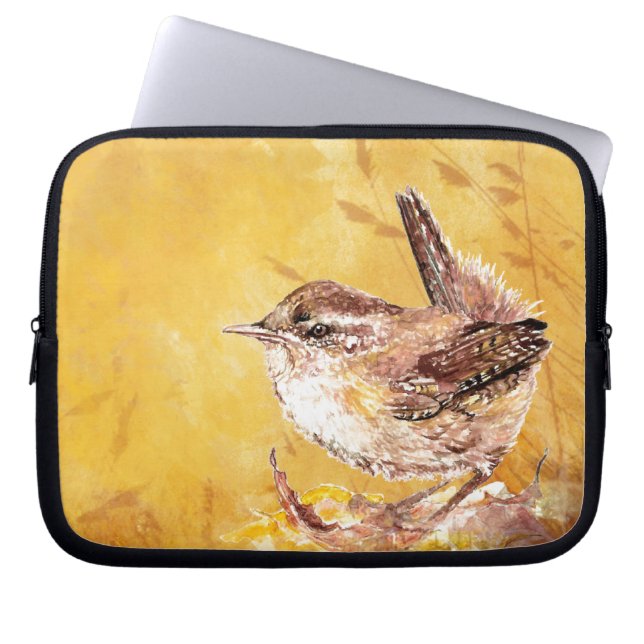 Cute Watercolor Wren Bird Laptop Sleeve (Framsidan)