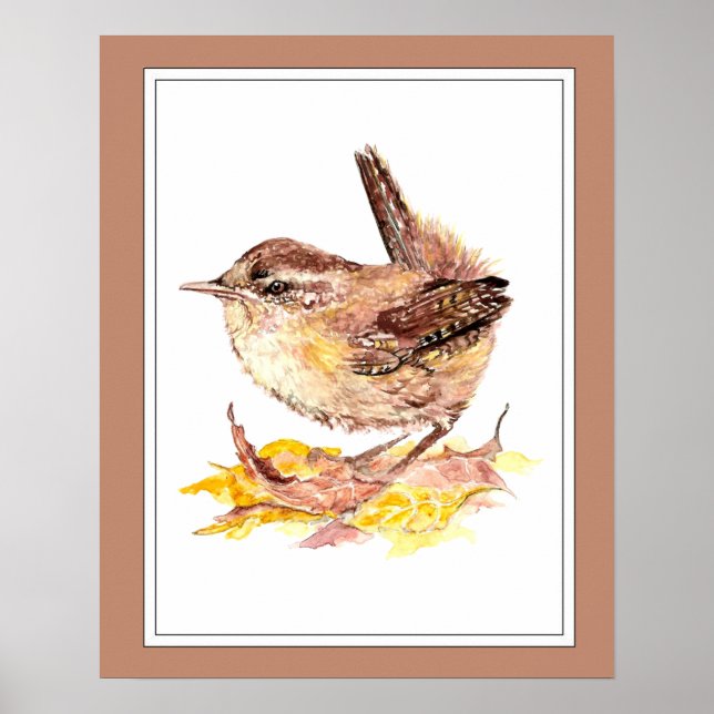 Cute Watercolor Wren Bird, Nature, Wildlife Garden Poster (Framsidan)