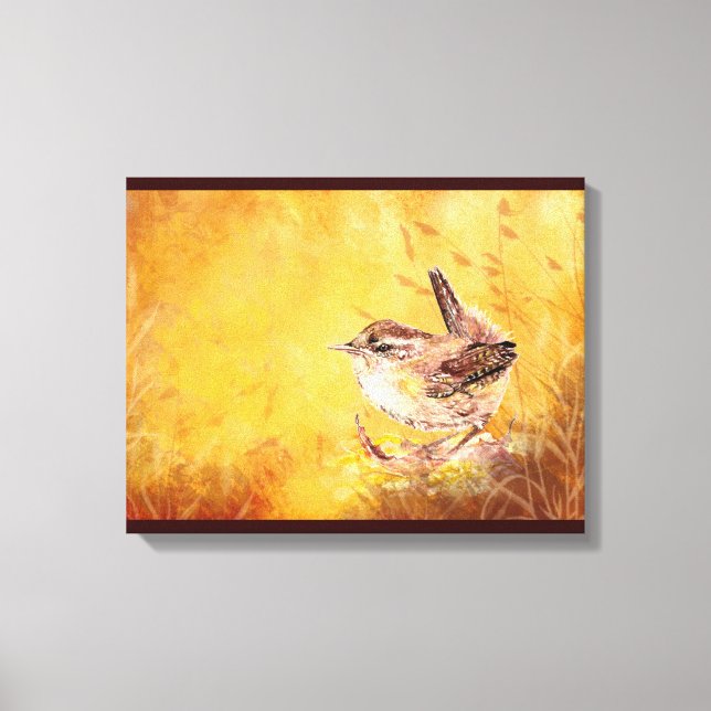 Cute Watercolor Wren Bird Painting Canvastryck (Framsida)
