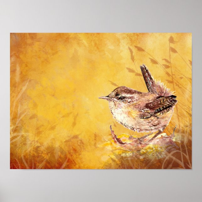 Cute Watercolor Wren Bird Painting Poster (Framsidan)