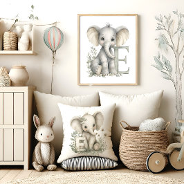 Cute watercolour baby animal alphabet Elephant Kudde