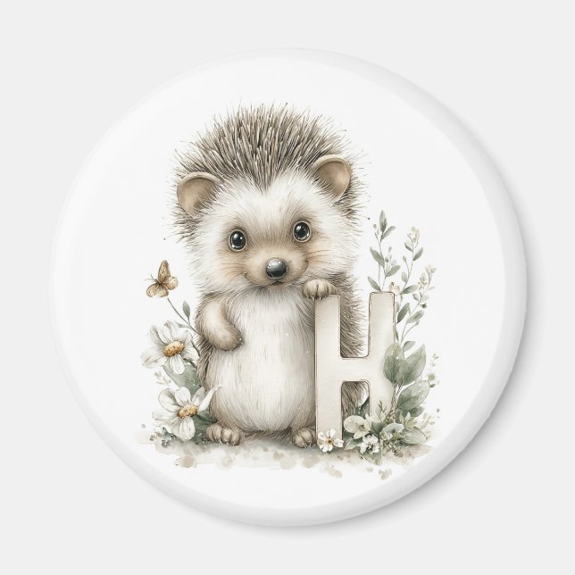 Cute watercolour baby animal alphabet Hedgehog Magnet (Framsidan)