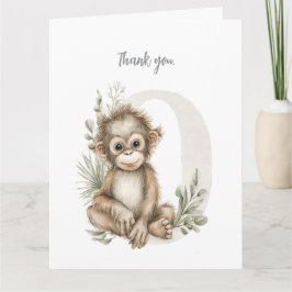 Cute watercolour baby animal alphabet Orangutan Tack Kort
