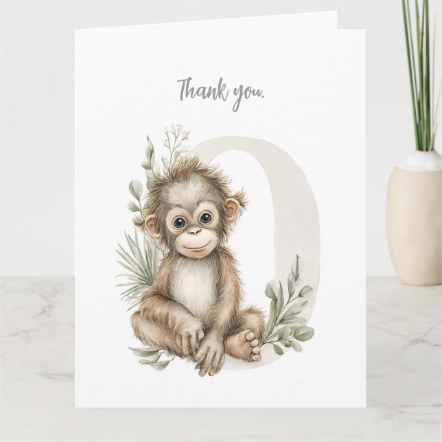 Cute watercolour baby animal alphabet Orangutan Tack Kort (Framsida)
