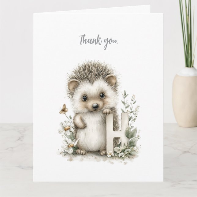 Cute watercolour baby animal alphabet tack kort (Framsida)