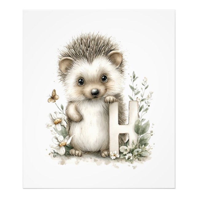 Cute Watercolour Baby Animals Alphabet Hedgehog Fototryck (Framsidan)