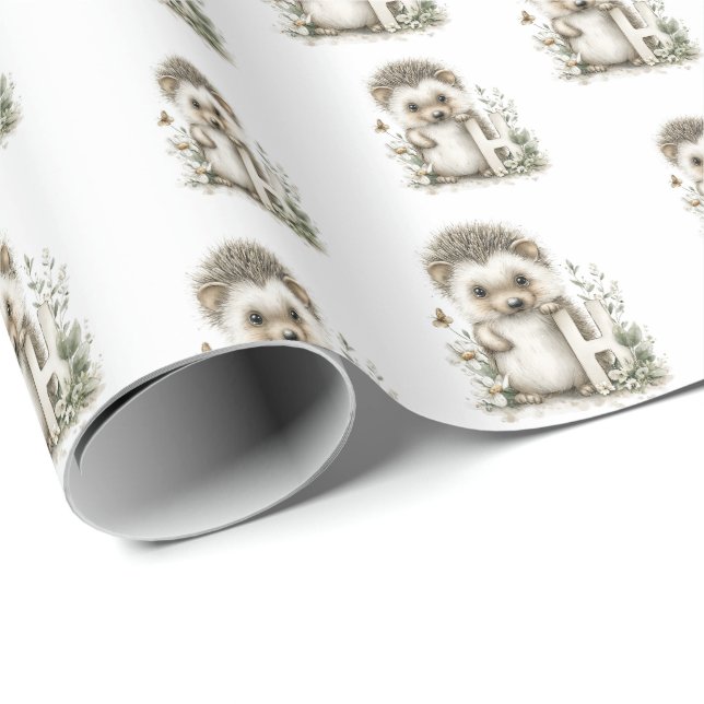 Cute Watercolour Baby Animals Alphabet Hedgehog Presentpapper (Rullad Hörn)