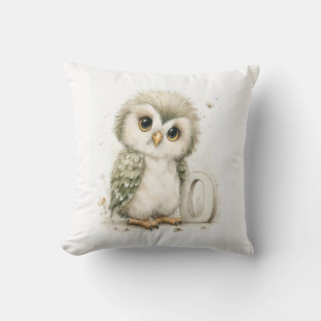 Cute Watercolour Baby Animals Alphabet Owl Kudde (Framsida)