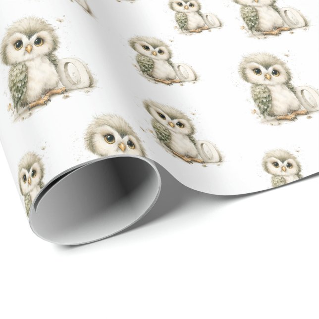 Cute Watercolour Baby Animals Alphabet Owl Presentpapper (Rullad Hörn)