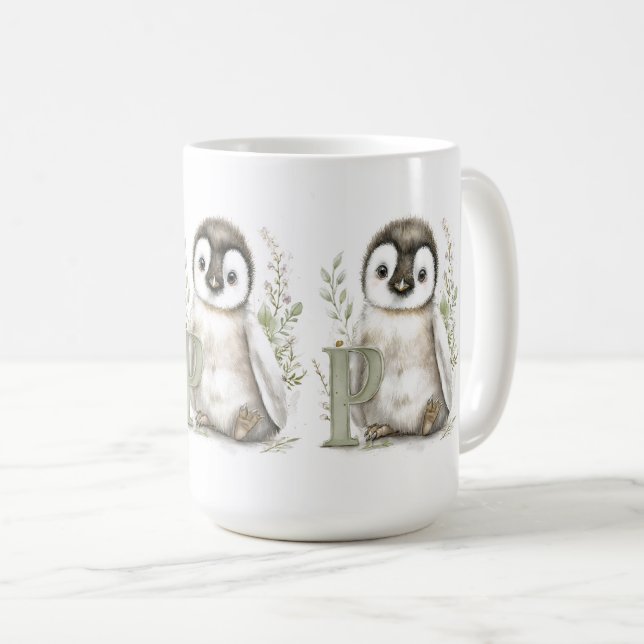 Cute Watercolour Baby Animals Alphabet Penguin Kaffemugg (Framsida höger)