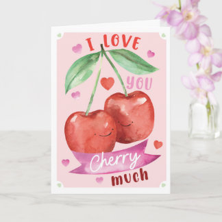 Cute Watercolour Cherry Valentine Card Anniversary Kort