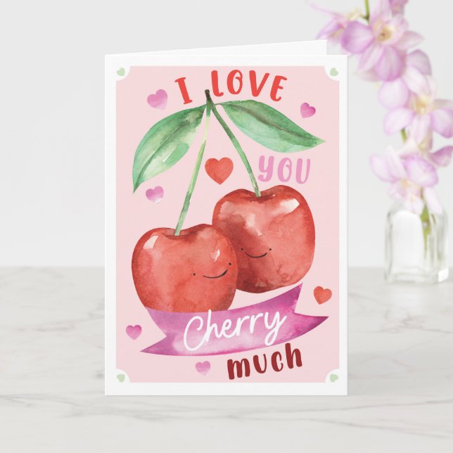 Cute Watercolour Cherry Valentine Card Anniversary Kort (Orkide)