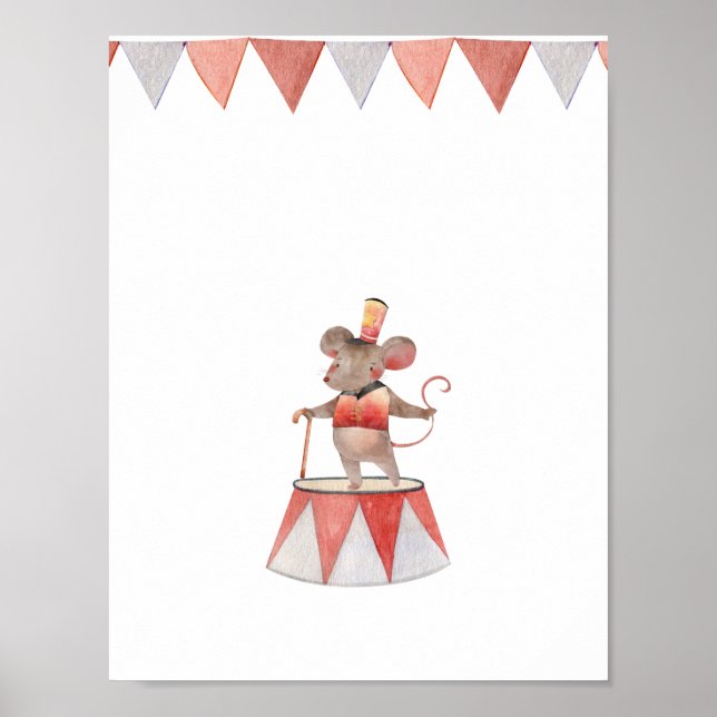 Cute Watercolour Circus Mouse Nursery Poster (Framsidan)