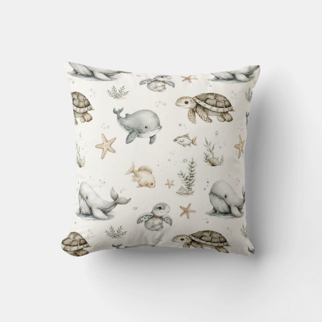 Cute Watercolour Ocean Baby Animals  Kudde (Framsida)