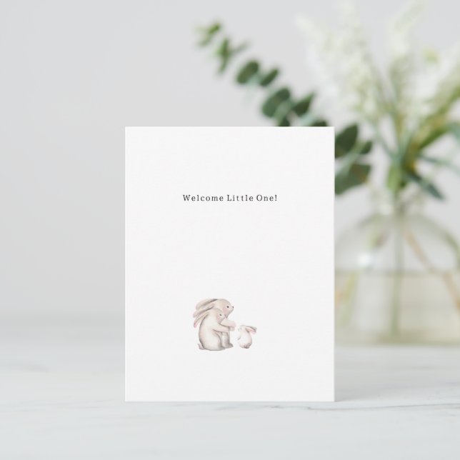 Cute Watercolour Rabbits Welcome New Baby Card Vykort (Stående Fram)