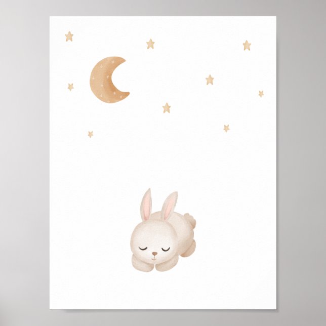 Cute Watercolour Sleeping Rabbit Moon And Stars Poster (Framsidan)
