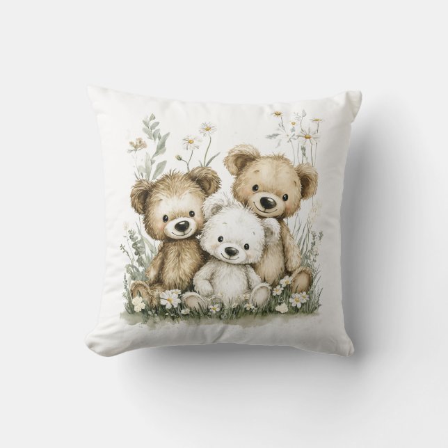 Cute Watercolour Teddy Bear group Kudde (Framsida)