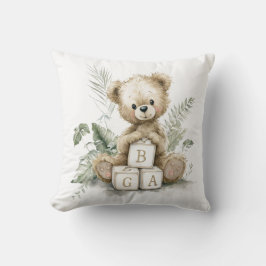Cute Watercolour Teddy with wooden blocks Kudde